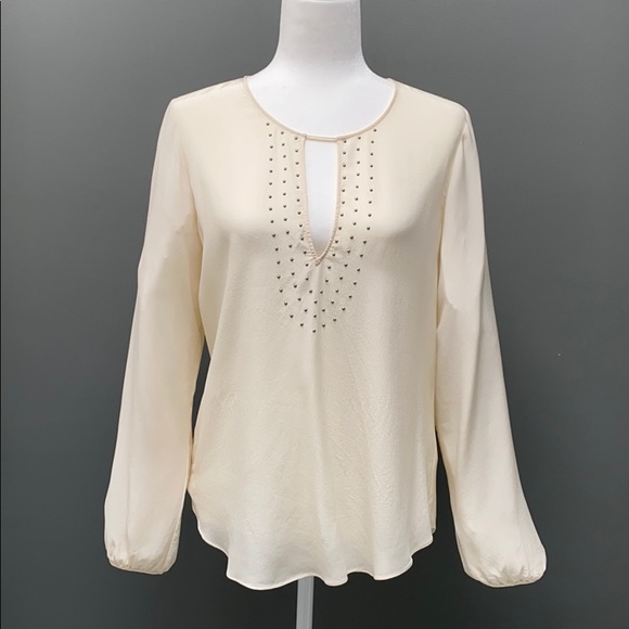 RORY BECA - SILK CREAM SILVER GROMMETS TOP - SZ S - Picture 1 of 3